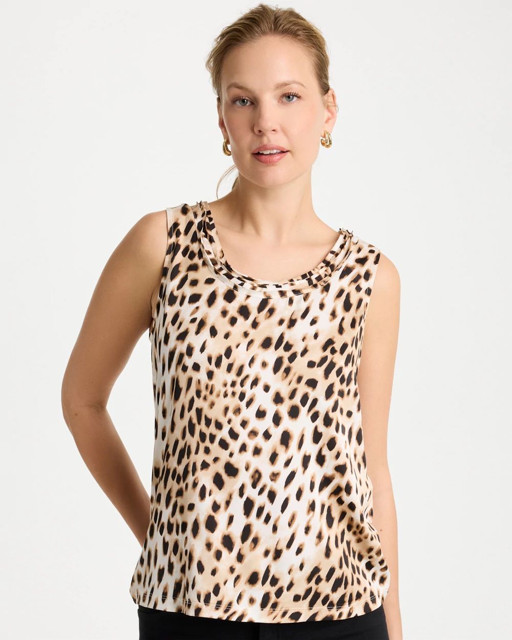 希少✨ Y's ワイズ DOT PRINT DRAPED TANK TOP M Animal Print Jersey Satin Tank Top | Chico's